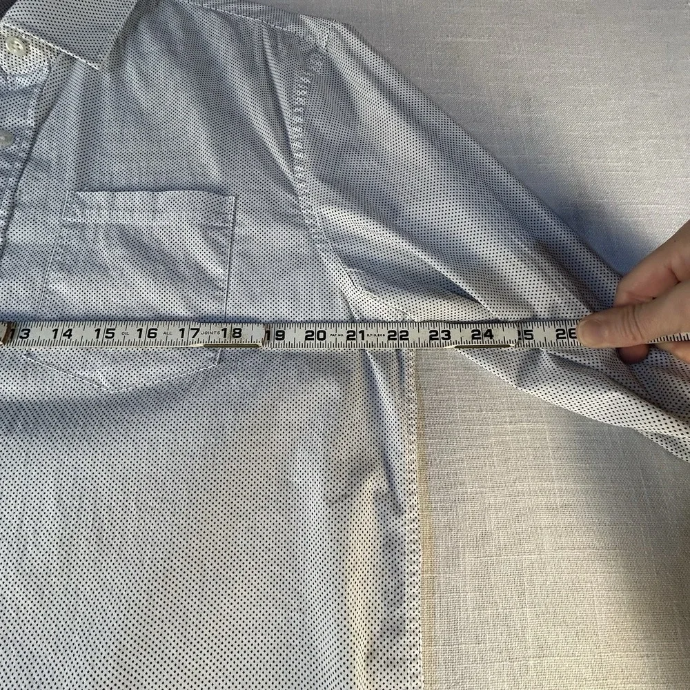 Dunning Dress Shirt Mens Large White Dot Long Sleeve Button-Up‎ Stretch Reg Fit